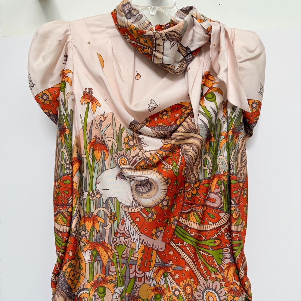 Zimmermann Pink and Orange Floral Ram-Print Silk Top